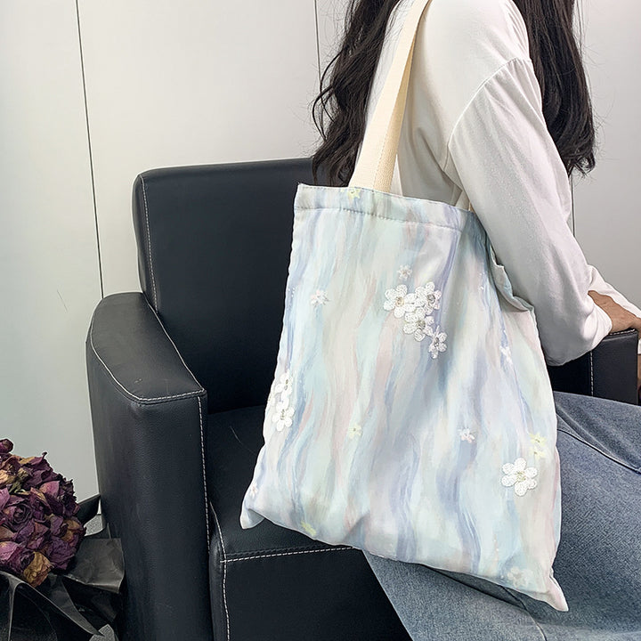 Bolsa de lona bordada estilo chino: diseño artístico con lavado de tinta