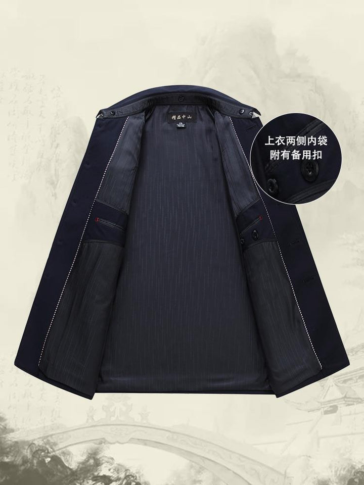 Traje Zhongshan para hombres de mediana edad y mayores, abrigo de una sola pieza, ropa de papá, traje antiguo de abuelo, primavera y otoño para hombres