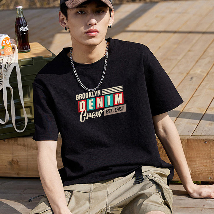 Camiseta holgada de algodón de manga corta para hombre, tendencia nacional, sencilla y pesada, para verano