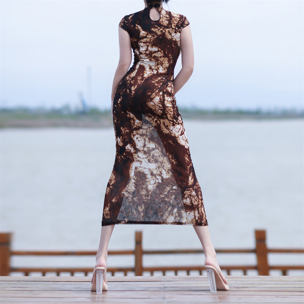 Vestido qipao ajustado de verano, estilo chino sexy, largo y ajustado.