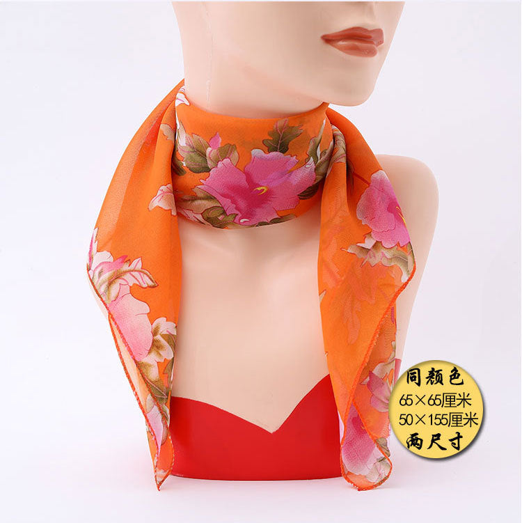 Pañuelo cuadrado pequeño estilo chino: versátil pañuelo de seda estampado para mujer, pañuelo para la cabeza, elegante pañuelo para el cuello, venta directa al por mayor.