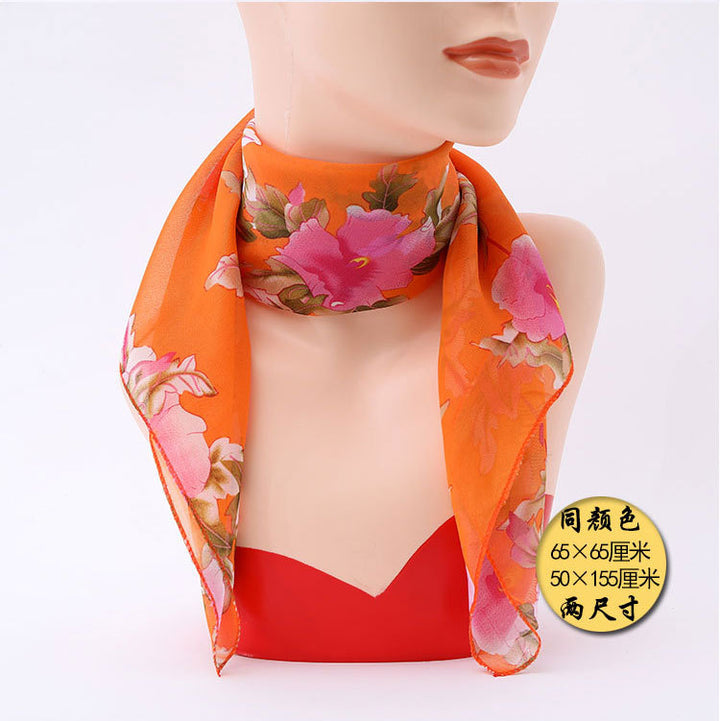 Pañuelo cuadrado pequeño estilo chino: versátil pañuelo de seda estampado para mujer, pañuelo para la cabeza, elegante pañuelo para el cuello, venta directa al por mayor.