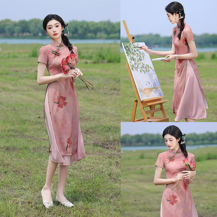 Pink cheongsam summer new 2024 improved young girl Republic of China style women's clothing new Chinese style daily wear