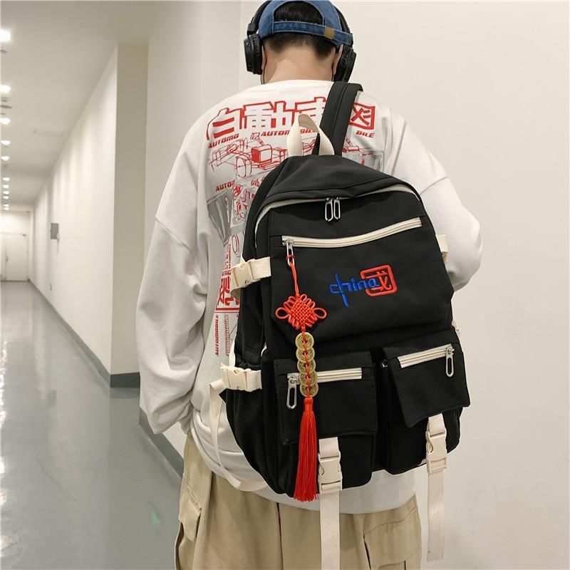 Mochila de estilo chino HD para niñas y niños, moderna y de gran capacidad para portátiles de estudiantes de secundaria y universitarios.