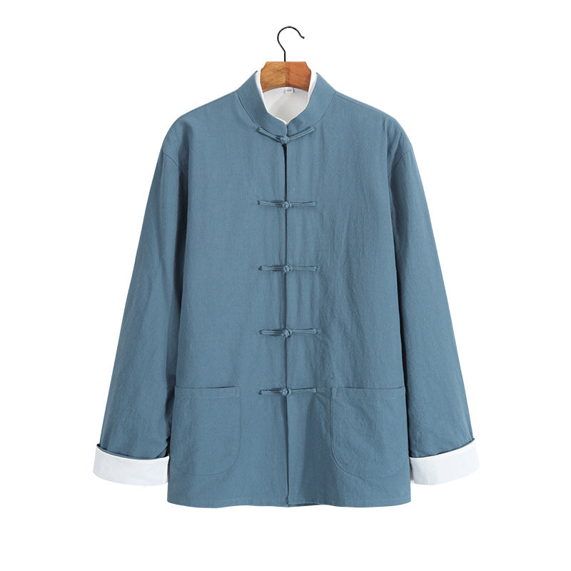 Chinese Style Vintage Men’s Tang Jacket | Spring & Autumn Long-Sleeve Casual Jacket | Mandarin Collar with Button Closures