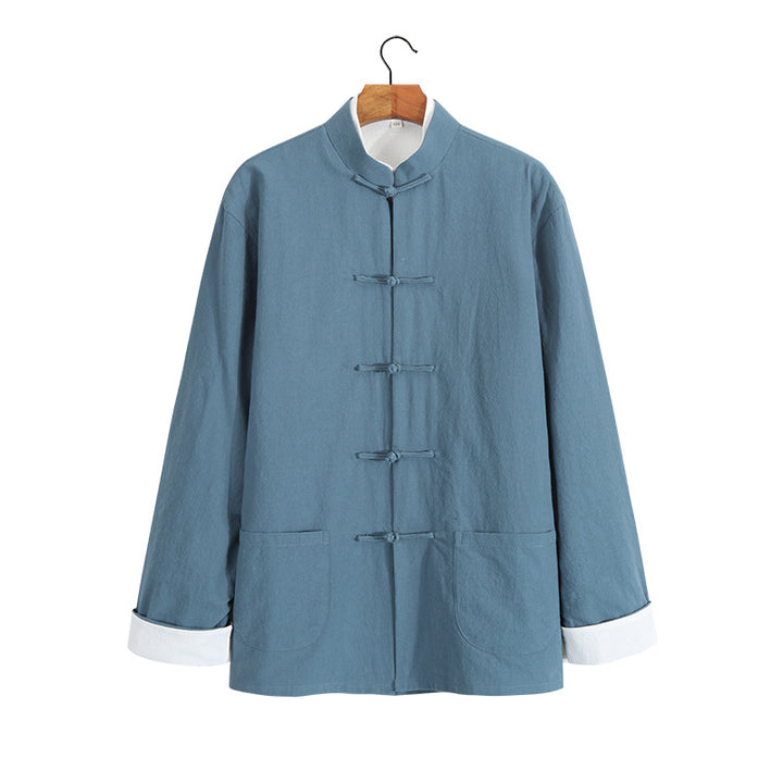 Chinese Style Vintage Men’s Tang Jacket | Spring & Autumn Long-Sleeve Casual Jacket | Mandarin Collar with Button Closures