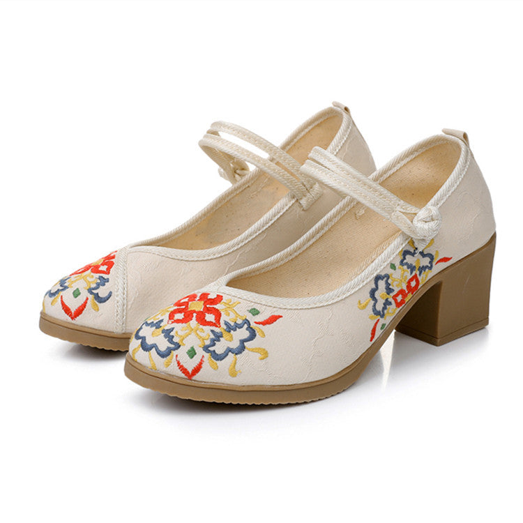 2024 New Spring & Autumn High Heel Embroidered Platform Shoes – Traditional Chinese Style, Ethnic Floral Design, Women's Costume Shoes