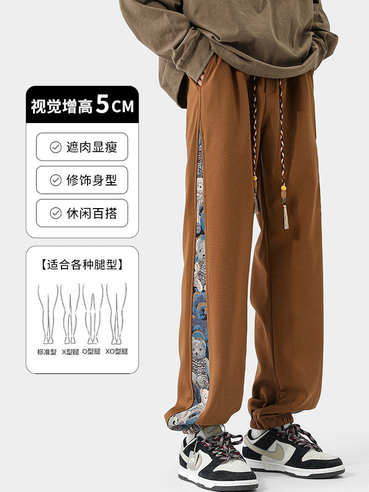 Pantalones bordados WASSUP NEST para hombre: pantalones largos casuales de pierna ancha de primavera