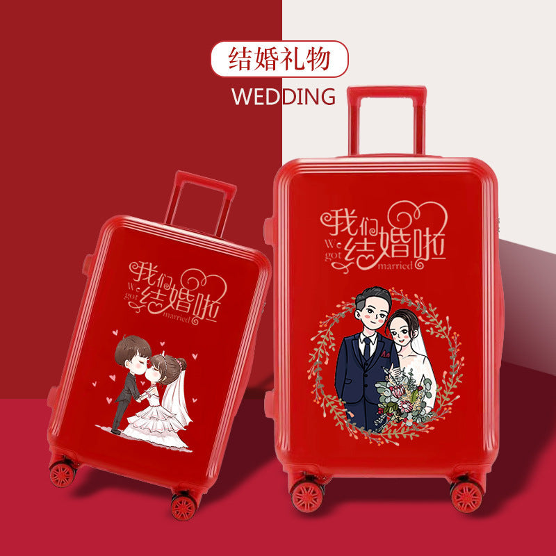 Conjunto de equipaje nupcial rojo: maleta de dote nupcial con estuche a juego
