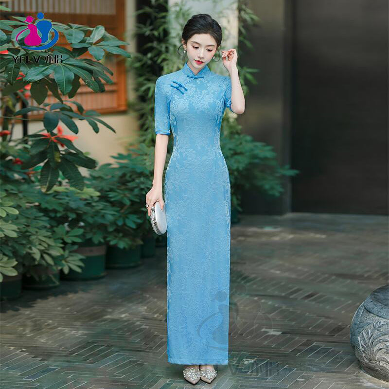 Nuevo cheongsam rojo 2025, vestido largo mejorado para desfiles y reuniones anuales, vestido para brindis, vestido de compromiso juvenil.