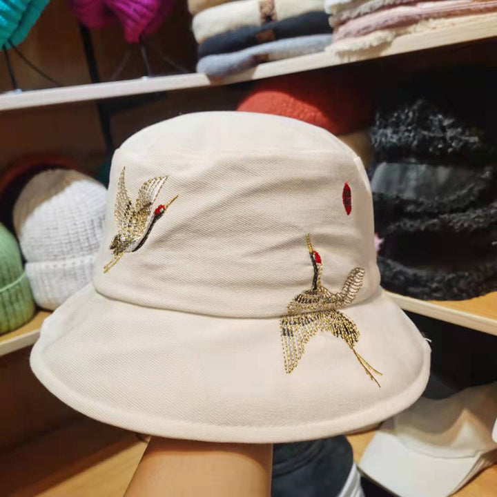 Gorra de béisbol bordada estilo chino para mujer, diseño de grulla, unisex, con visera curva.