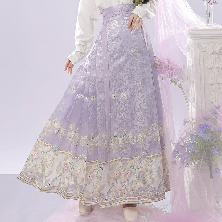 Traje de falda con cara de caballo estilo chino con mangas de avión y cuello cruzado bordado de la dinastía Ming para mujer de Hanfu original, ajustado para uso diario