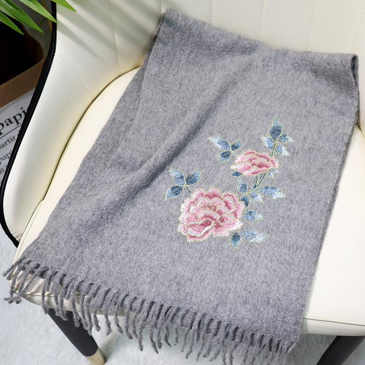 Multiple Styles of National Trend Embroidered Merino Wool Scarves for Women – Red Dragon Year Gift, Autumn and Winter Warmth, Neck Wrap for Mom