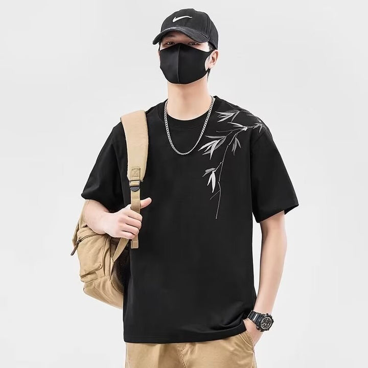 Camiseta de manga corta estilo chino para hombre, ropa de verano 2025, nueva tendencia de marca de moda, suelta, versátil, fina, estilo chino, media manga