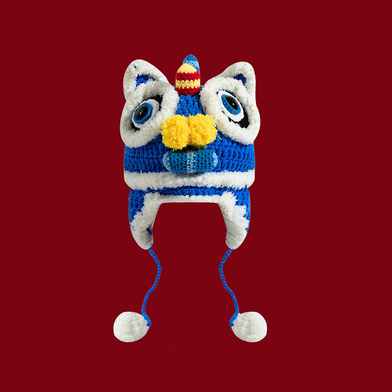 2024 Year of the Dragon Red Chinese Knit Tiger and Dragon Head Hat – Baby's Festive New Year Lion Head Hood