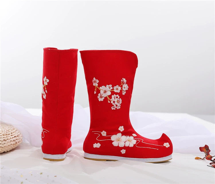 Botas Hanfu de traje antiguo, zapatos bordados para hombres y mujeres, zapatos chinos de caña alta de estilo antiguo, zapatos Hanfu para actuación teatral