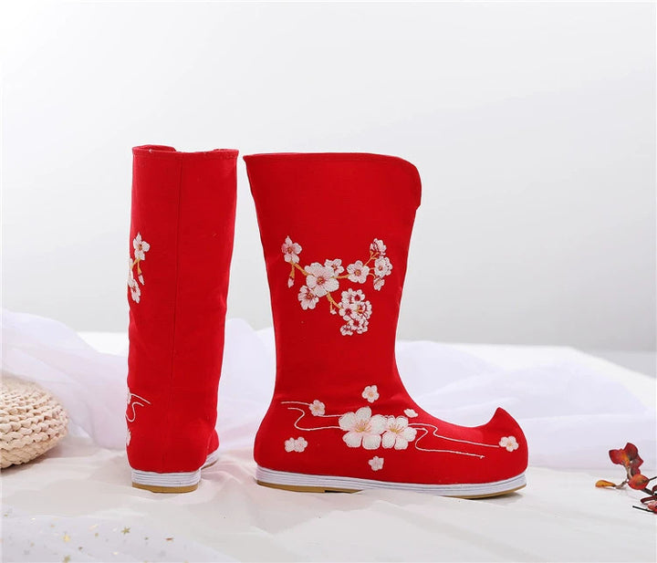Botas Hanfu de traje antiguo, zapatos bordados para hombres y mujeres, zapatos chinos de caña alta de estilo antiguo, zapatos Hanfu para actuación teatral