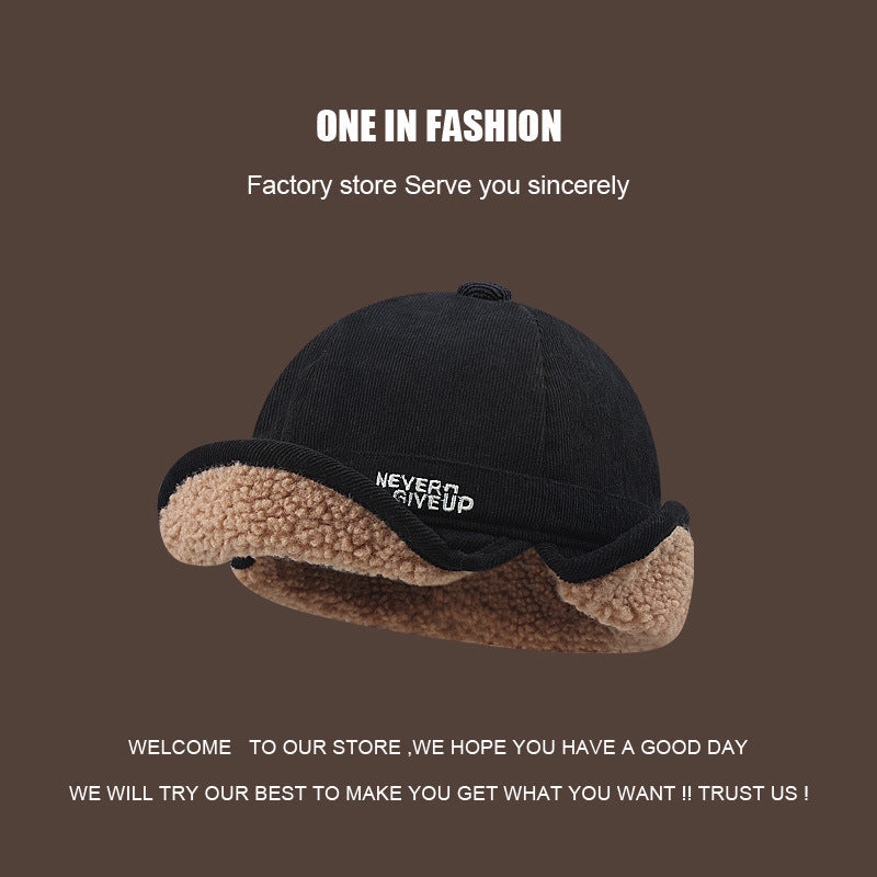 Gorro de aviador de lana de cordero gruesa Trendy Ins: gorro cálido con orejeras para hombre y mujer, ideal para ciclismo de invierno.