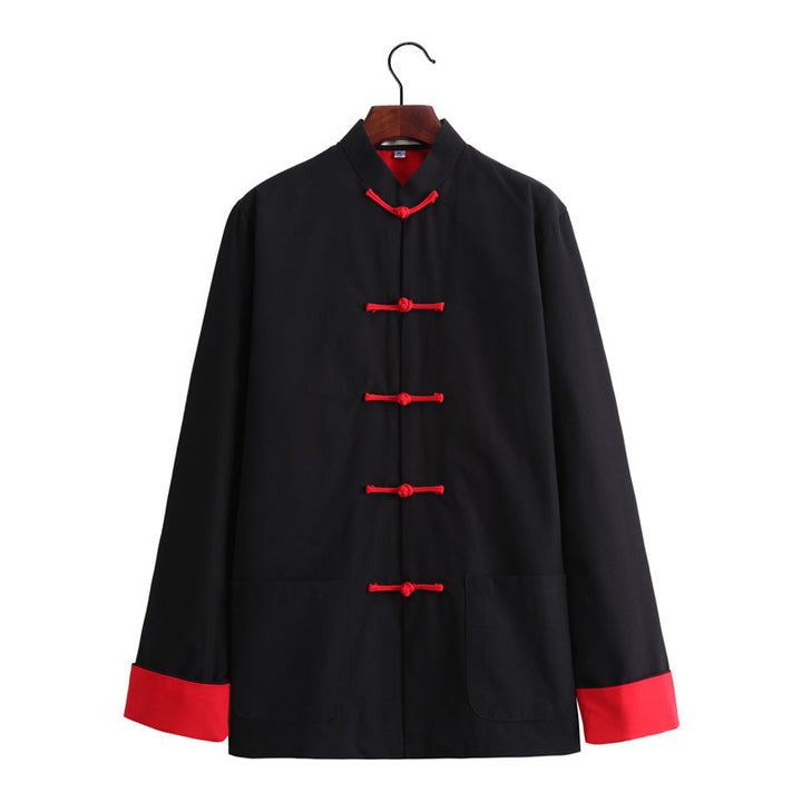 Chinese Style Vintage Men’s Tang Jacket | Spring & Autumn Long-Sleeve Casual Jacket | Mandarin Collar with Button Closures