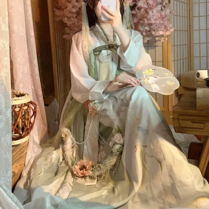 Nueva falda hasta el pecho estilo Tang para mujer Hanfu con estampados de repollo para estilos diarios de primavera y verano, disfraces de estilo chino diarios