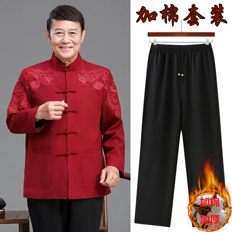 Traje Tang para hombres mayores | Chaqueta casual estilo chino para abuelo | Conjunto de primavera y otoño para boda de papá en Zhongshan