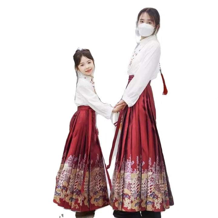 Mother-Daughter Ma Mian Skirt Set – Traditional Chinese Style, High-End New Oriental Aesthetic, Kids & Adults Matching Hanfu