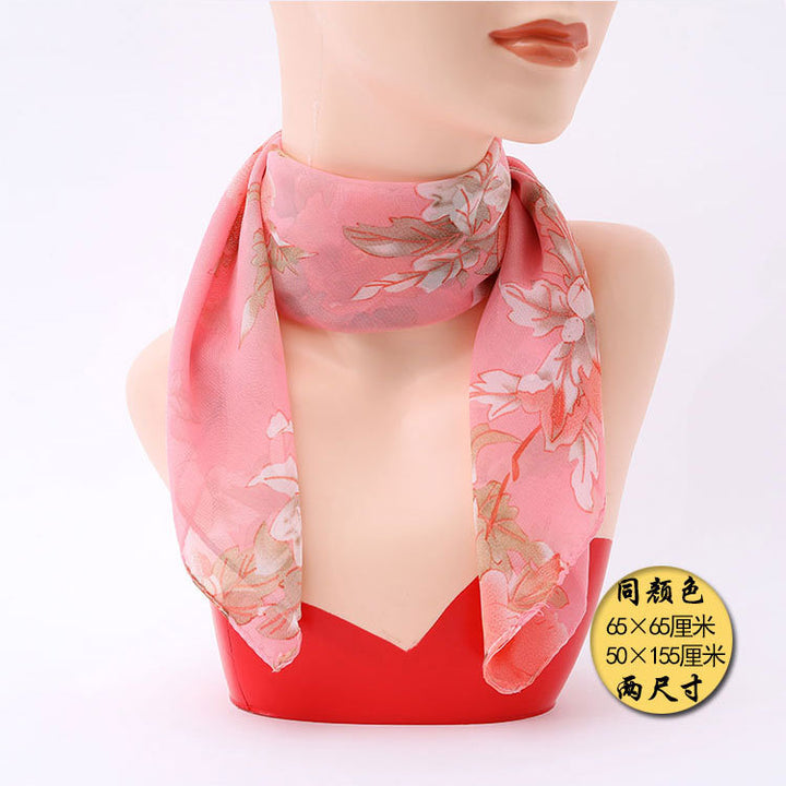 Pañuelo cuadrado pequeño estilo chino: versátil pañuelo de seda estampado para mujer, pañuelo para la cabeza, elegante pañuelo para el cuello, venta directa al por mayor.