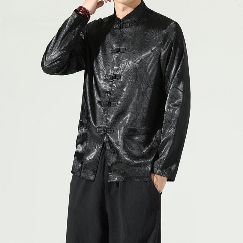 Chaqueta de traje Tang de seda para hombres | Cuello alto estilo chino holgado de talla grande | Chaqueta Zhongshan de estilo retro |