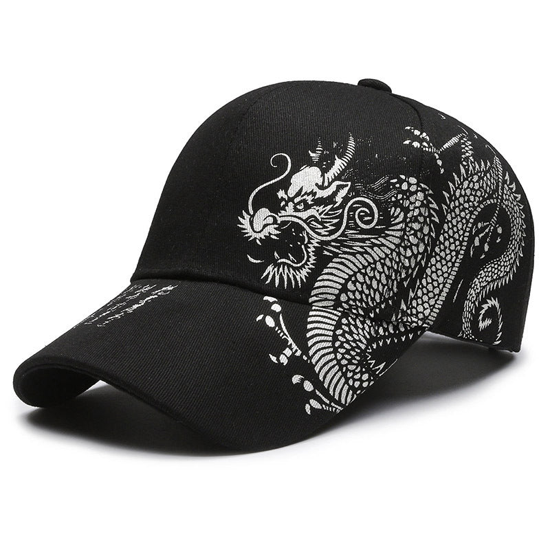 Gorra de béisbol unisex con estampado de dragón: gorra artística de ala dura estilo chino para primavera y otoño.