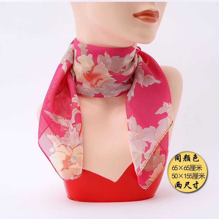Pañuelo cuadrado pequeño estilo chino: versátil pañuelo de seda estampado para mujer, pañuelo para la cabeza, elegante pañuelo para el cuello, venta directa al por mayor.