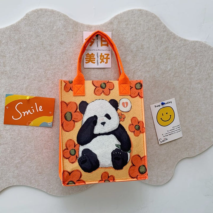 Bolso tote de fieltro con diseño de panda floral: un bolso de tendencia nacional