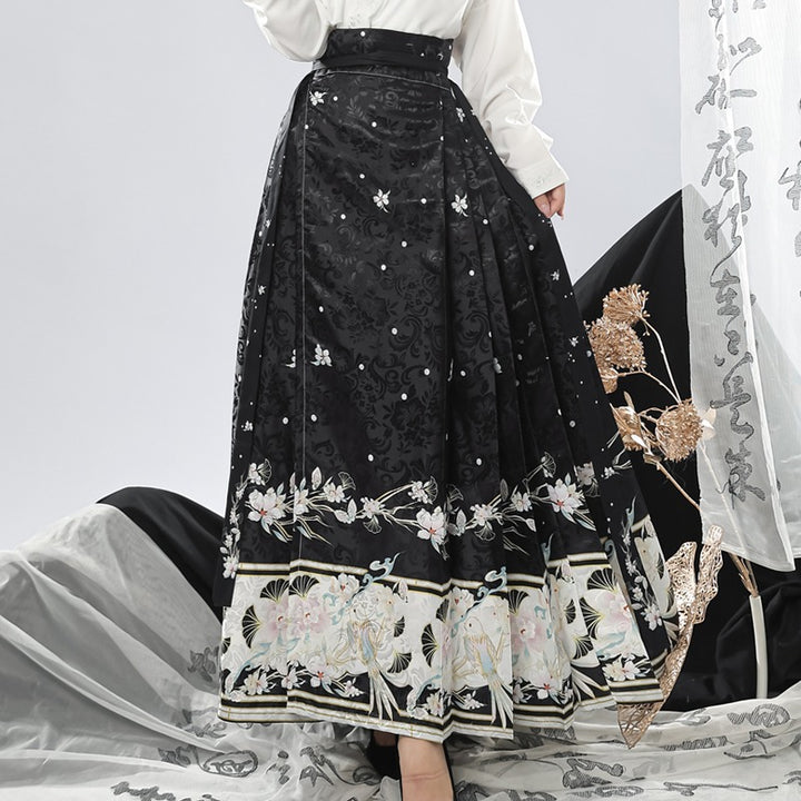 Traje de falda con cara de caballo estilo chino con mangas de avión y cuello cruzado bordado de la dinastía Ming para mujer de Hanfu original, ajustado para uso diario