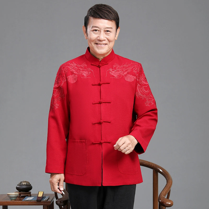 Traje Tang para hombres mayores | Chaqueta casual estilo chino para abuelo | Conjunto de primavera y otoño para boda de papá en Zhongshan