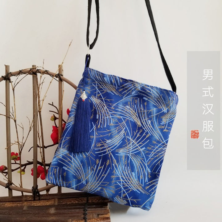 新款汉元素男式汉服包袋斜挎包流苏小包古风单肩布包背包搭配古装