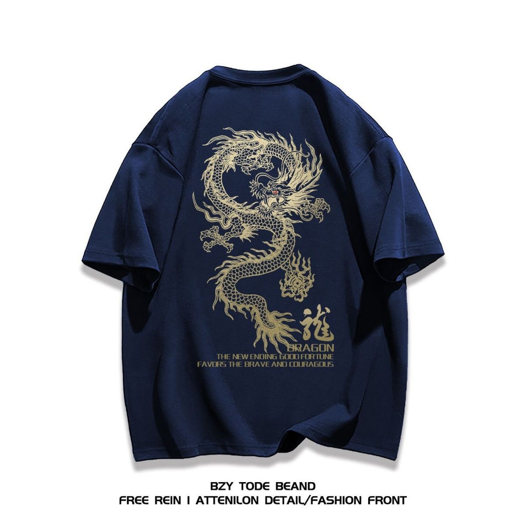 Uniforme de clase Yueyun de algodón de cáñamo 2024: camiseta de manga corta con estampado de dragón chino de la marea nacional, top informal de verano para hombre y mujer.