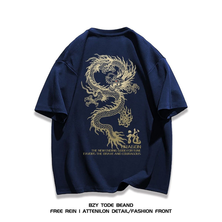 Uniforme de clase Yueyun de algodón de cáñamo 2024: camiseta de manga corta con estampado de dragón chino de la marea nacional, top informal de verano para hombre y mujer.