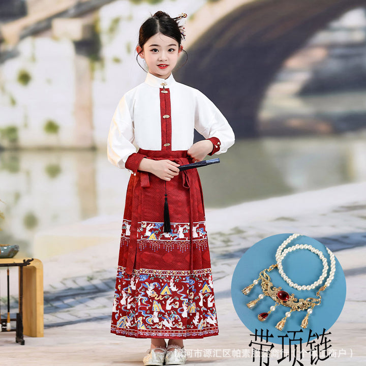 Girls' Hanfu Princess Set | Modernized Ming-Style Ma Mian Skirt | Spring/Autumn Tang-Inspired Chinese Outfit