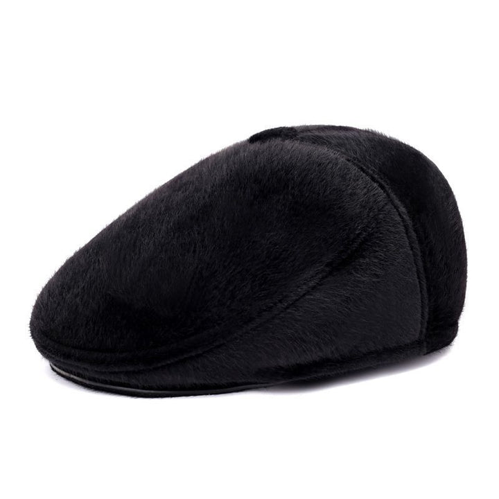 Boina de piel de visón para hombre mayor: gorro de pico de pato cálido y elegante para otoño e invierno.