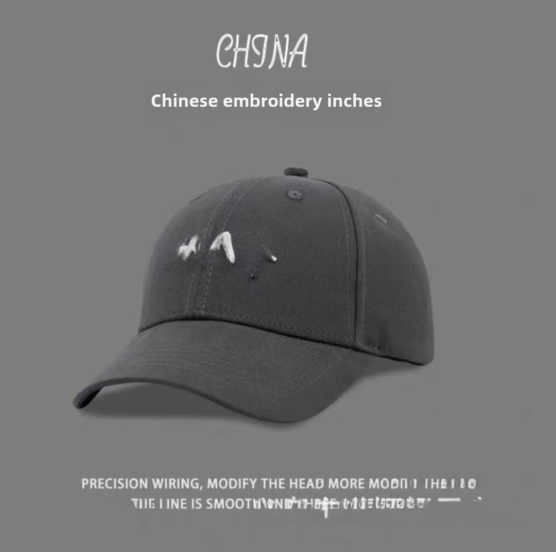 Gorra de béisbol rígida con bordado chino estilo Zhang Yixing: tendencia nacional, gorra negra extragrande para cabezas grandes, estilo informal.
