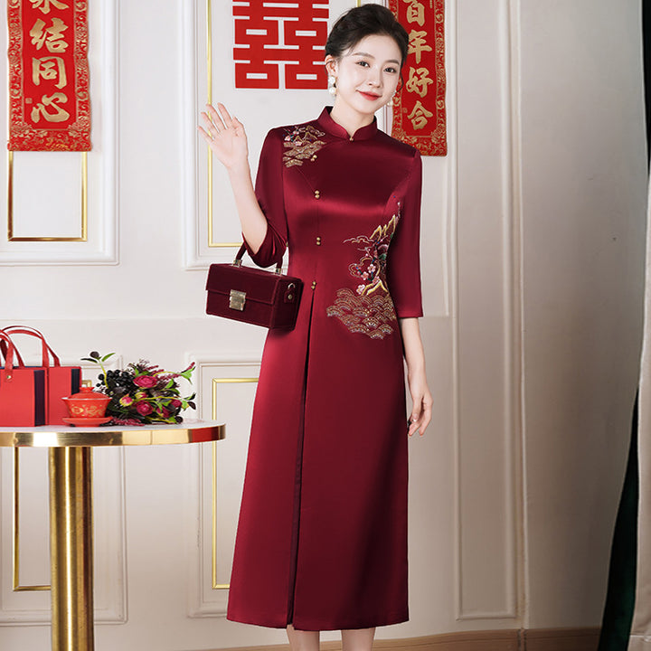 Vestido cheongsam de acetato de alta gama para invitadas de boda (colección primavera/otoño)
