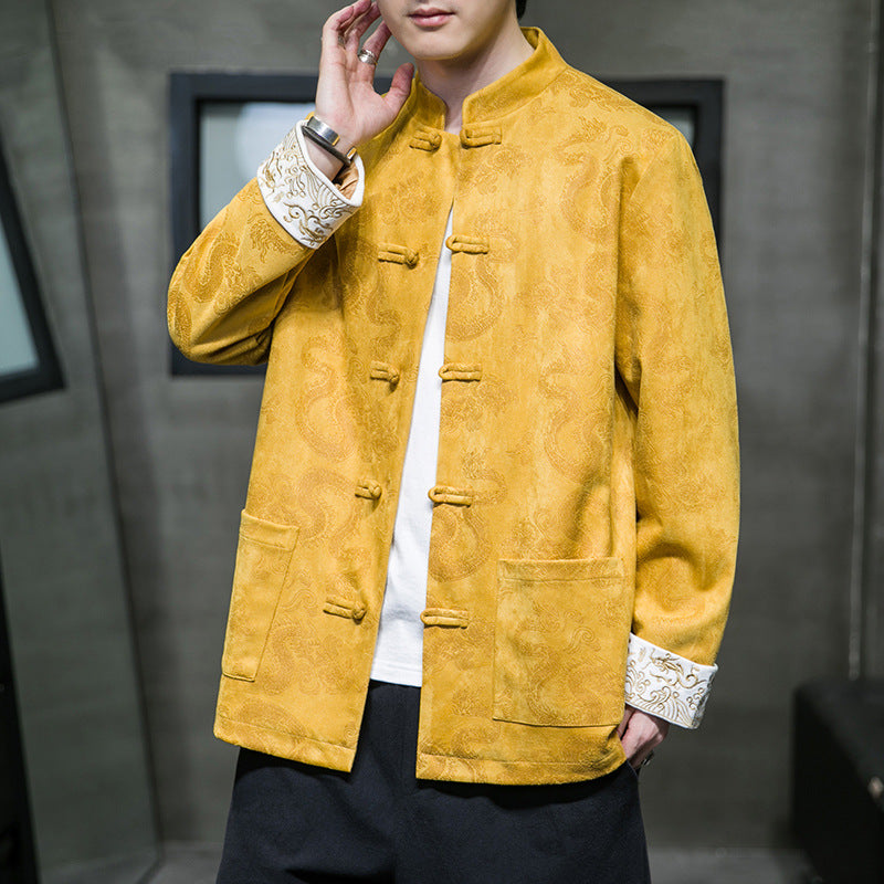 Chaqueta Hanfu de estilo chino para hombre de primavera y otoño | Abrigo Zhongshan tradicional holgado | Chaqueta Tang con cierres de botones clásicos