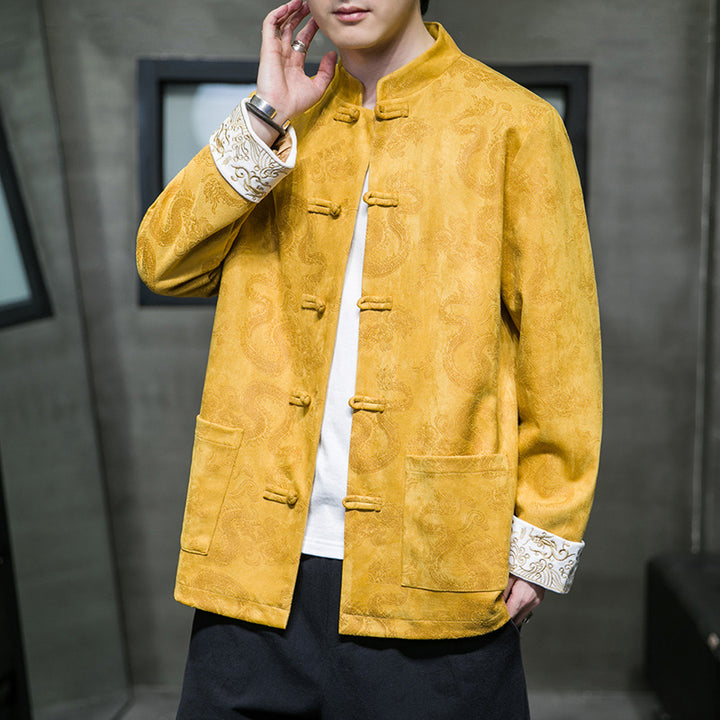 Chaqueta Hanfu de estilo chino para hombre de primavera y otoño | Abrigo Zhongshan tradicional holgado | Chaqueta Tang con cierres de botones clásicos