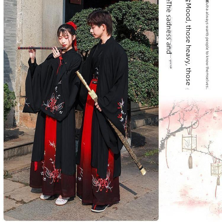 Red and black Hanfu men's martial arts suits, ancient costumes, knights and scholars, men's ancient fairy couple costumes