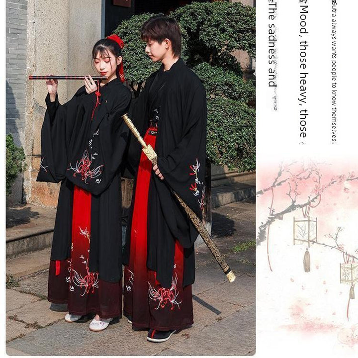 Red and black Hanfu men's martial arts suits, ancient costumes, knights and scholars, men's ancient fairy couple costumes