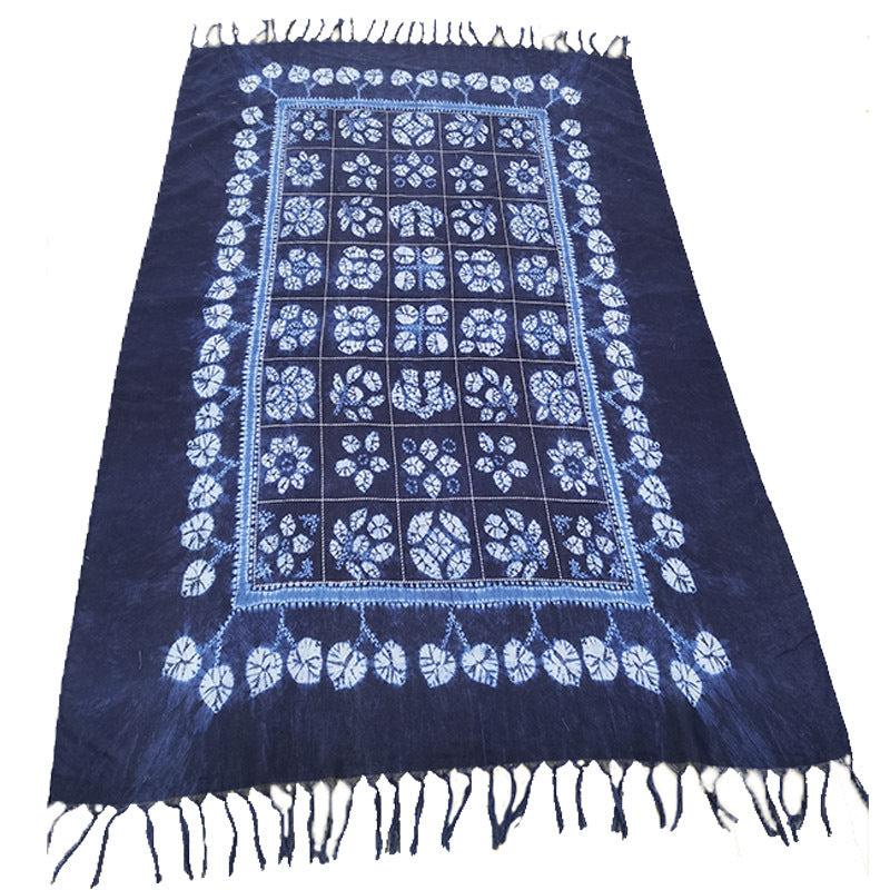Ethnic Tie-Dye Scarf – Four-Leaf Clover Cotton-Linen Wrap