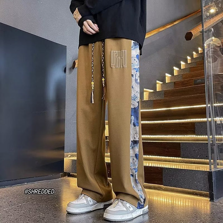 Pantalones casuales de pierna ancha para hombre, estilo chino | Pantalones deportivos holgados de primavera y otoño