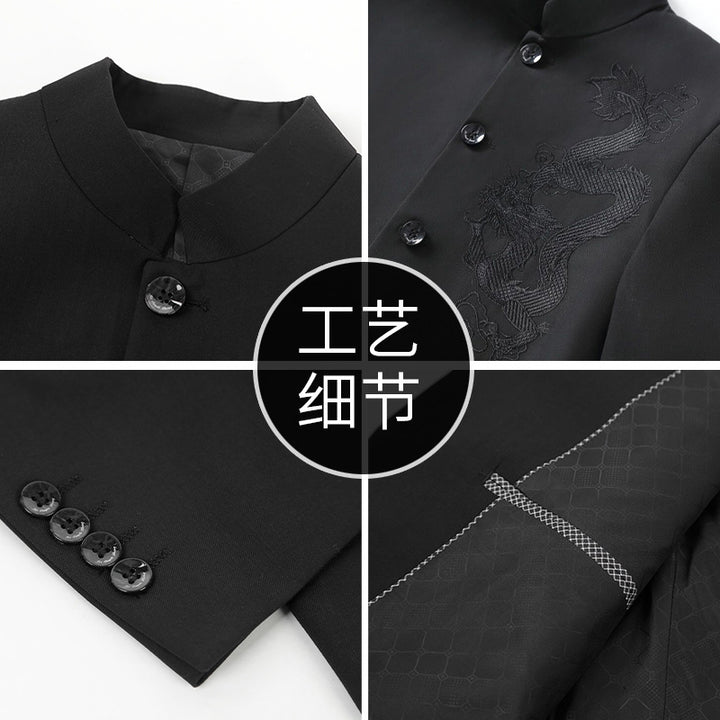 Traje Zhongshan para las cuatro estaciones, para hombres de mediana edad y jóvenes, chino, de cuello alto, para novio, estilo chino, retro, Tang