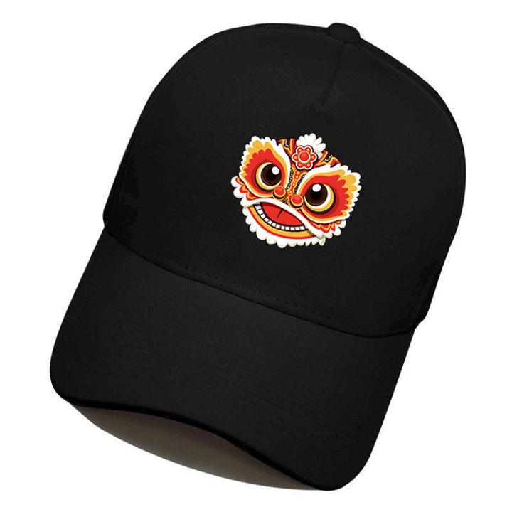 Gorra de estilo chino para hombre: gorra de béisbol bordada con danza del león, tendencia nacional, gorra de pico de pato estilo hip-hop para cabezas grandes.