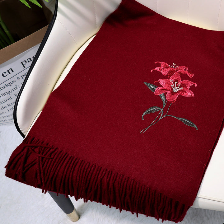 Multiple Styles of National Trend Embroidered Merino Wool Scarves for Women – Red Dragon Year Gift, Autumn and Winter Warmth, Neck Wrap for Mom