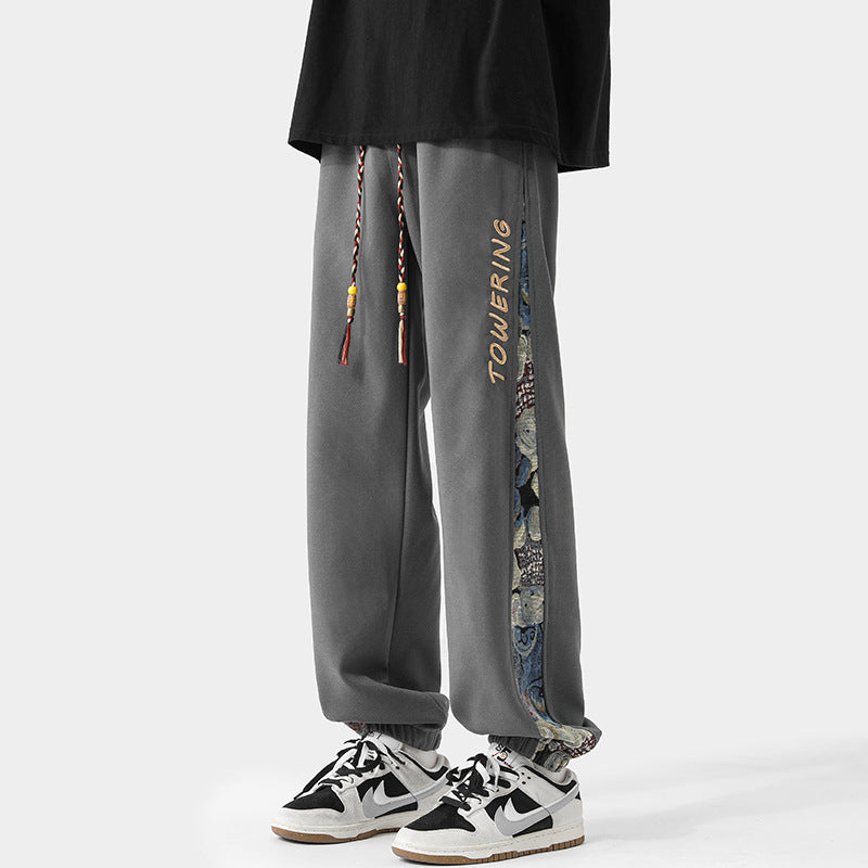 Pantalones bordados WASSUP NEST para hombre: pantalones largos casuales de pierna ancha de primavera